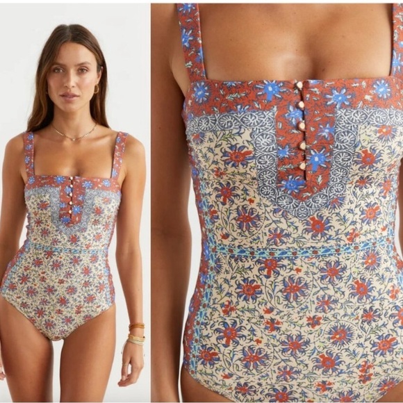 BOTEH Other - BOTEH Clementine Zoey Button Detail Multi Print One Piece Swimsuit SZ L